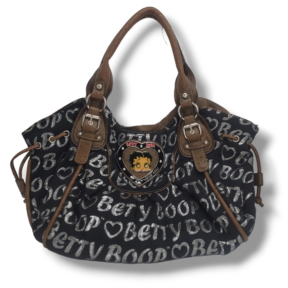 Betty boop heart logo all over print hangbag bag purse black silver brown y2k